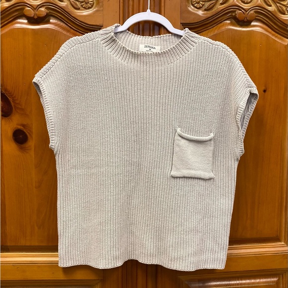 Zenana Outfitters Sweaters - Zenana Chunky Knit Cotton Sweater Vest Oatmeal Pocket Size M